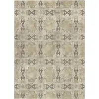 Photo of 3' X 5' Beige and Gray Floral Medallion Washable Non Skid Indoor Outdoor Area Rug