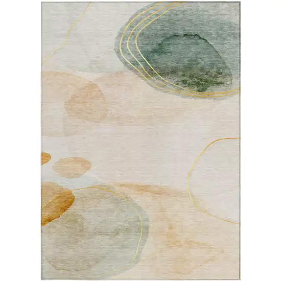 3' X 4' Beige and Green Abstract Washable Non Skid Indoor Outdoor Area Rug Photo 5