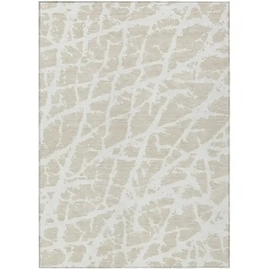 3' X 4' Beige and Ivory Abstract Washable Non Skid Indoor Outdoor Area Rug Photo 2