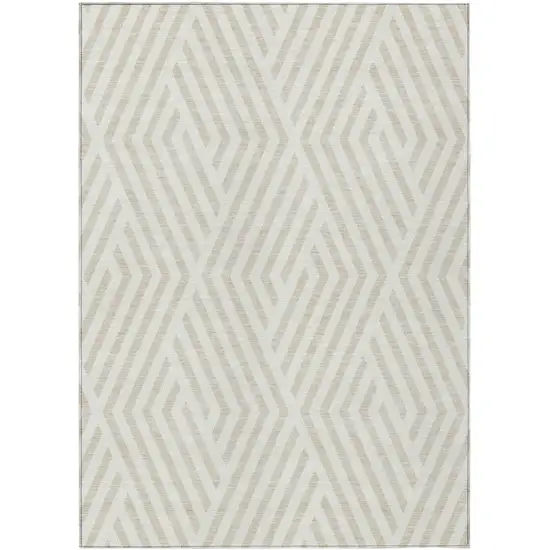 3' X 5' Beige and Ivory Geometric Washable Non Skid Indoor Outdoor Area Rug Photo 2