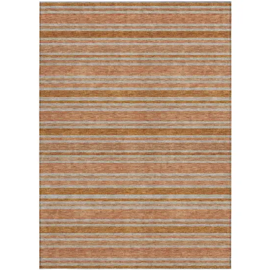 3' X 4' Beige and Orange Striped Washable Non Skid Indoor Outdoor Area Rug Photo 4