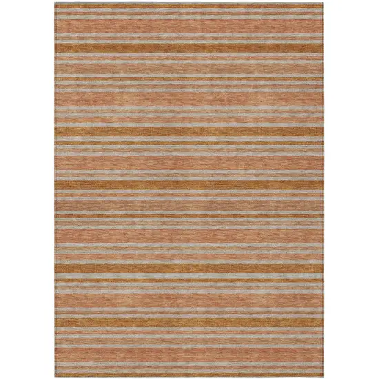 3' X 4' Beige and Orange Striped Washable Non Skid Indoor Outdoor Area Rug Photo 2