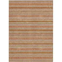 Photo of 3' X 5' Beige and Orange Striped Washable Non Skid Indoor Outdoor Area Rug