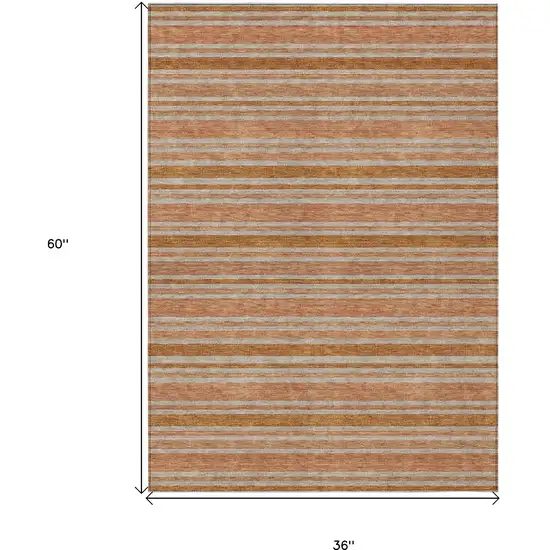 3' X 5' Beige and Orange Striped Washable Non Skid Indoor Outdoor Area Rug Photo 3