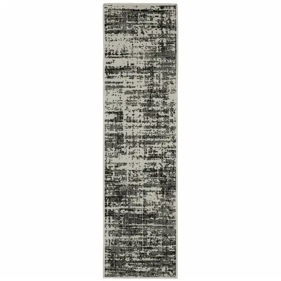 2' X 7' Black Abstract Stain Resistant Indoor Outdoor Area Rug Photo 1