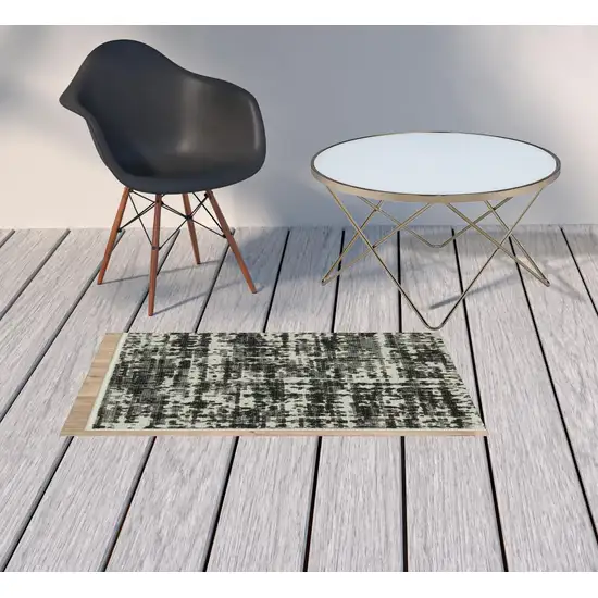 2' X 3' Black Abstract Stain Resistant Indoor Outdoor Area Rug Photo 3