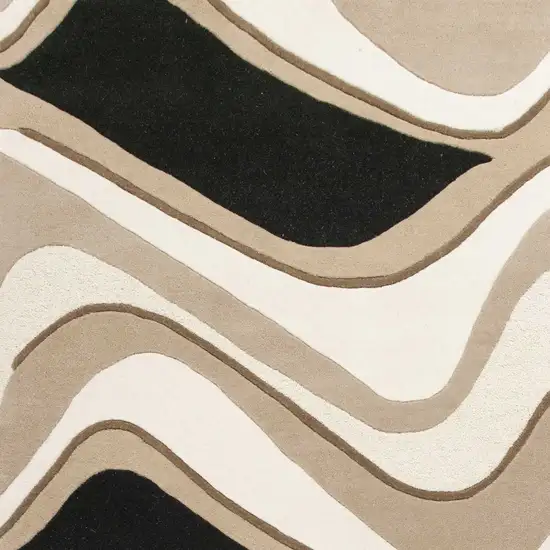 8'X11' Black Beige Hand Tufted Abstract Waves Indoor Area Rug Photo 3