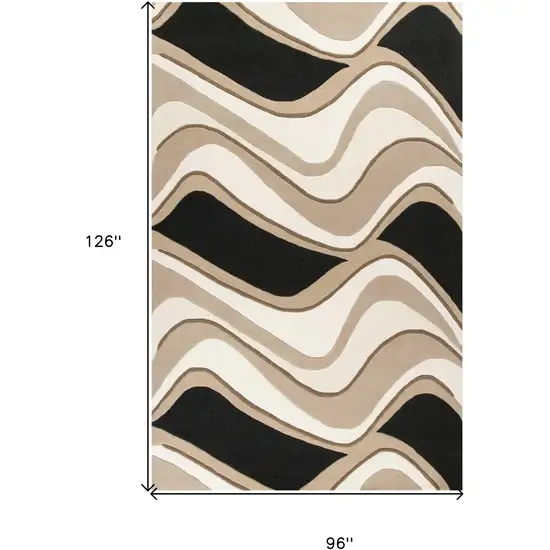 Black Beige Hand Tufted Abstract Waves Indoor Area Rug Photo 5