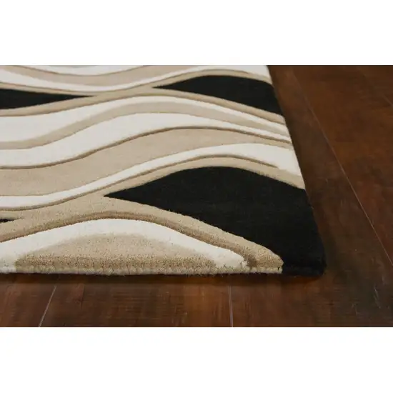 8'X11' Black Beige Hand Tufted Abstract Waves Indoor Area Rug Photo 4