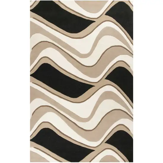 Black Beige Hand Tufted Abstract Waves Indoor Area Rug Photo 1