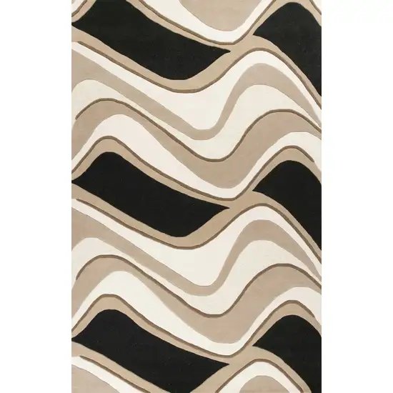 8'X11' Black Beige Hand Tufted Abstract Waves Indoor Area Rug Photo 1