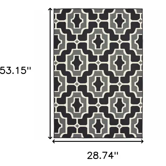 3' X 5' Black Geometric Stain Resistant Indoor Outdoor Area Rug Photo 5