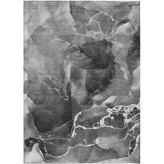 3' X 4' Black Gray and White Abstract Washable Non Skid Indoor Outdoor Area Rug Photo 2