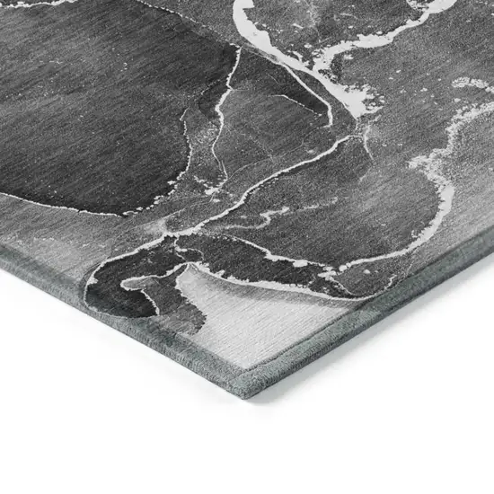 3' X 4' Black Gray and White Abstract Washable Non Skid Indoor Outdoor Area Rug Photo 5