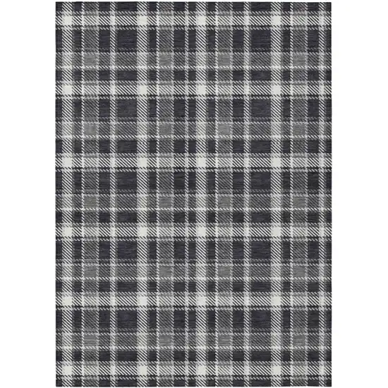 3' X 4' Black Gray and White Plaid Washable Non Skid Indoor Outdoor Area Rug Photo 2