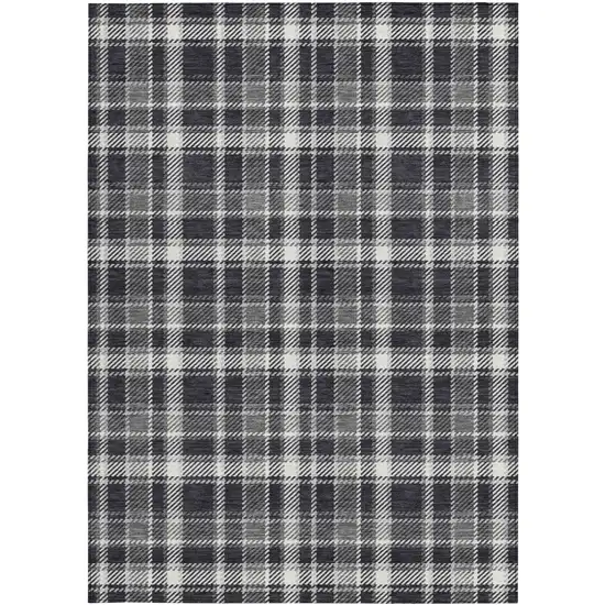 Black Gray and White Plaid Washable Non Skid Indoor Outdoor Area Rug Photo 4