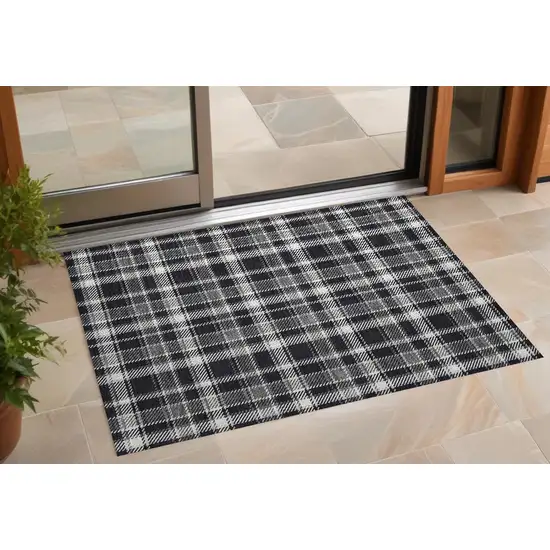 3' X 5' Black Gray and White Plaid Washable Non Skid Indoor Outdoor Area Rug Photo 1