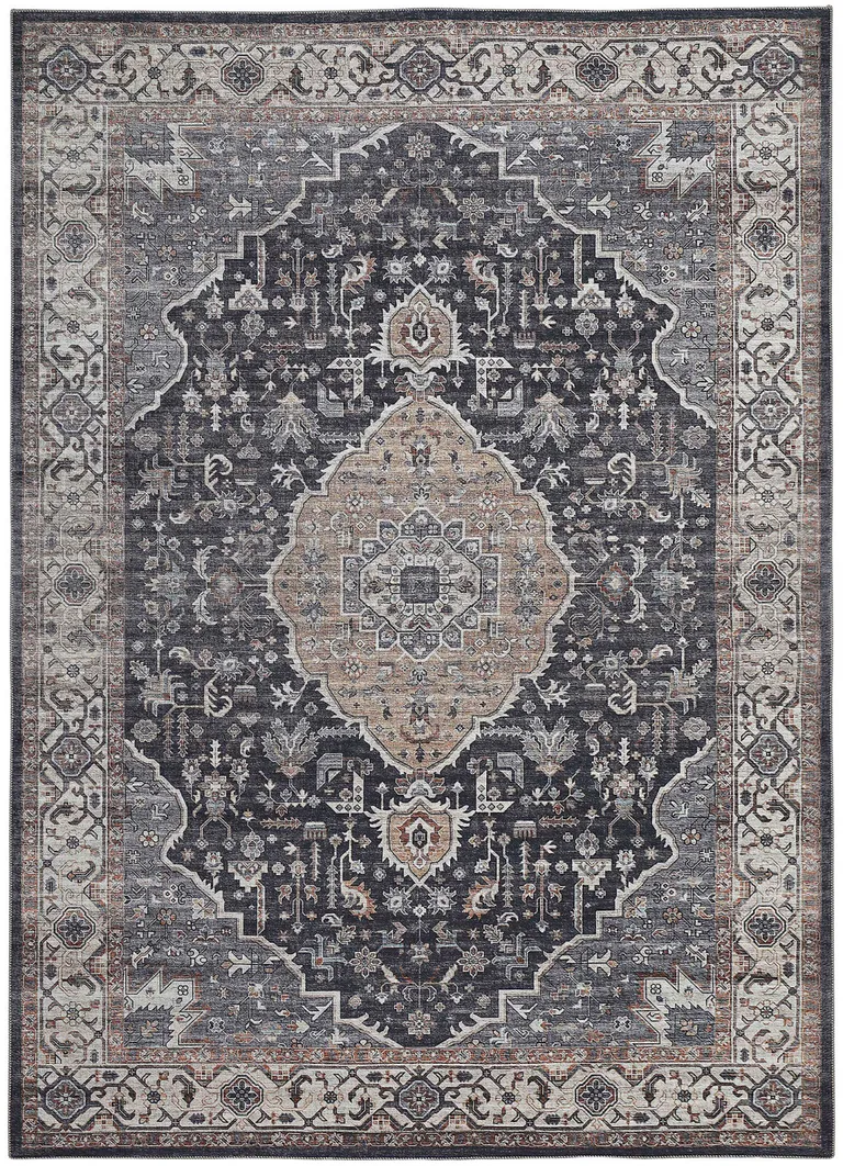 5' X 8' Black Oriental Stain Resistant Area Rug Photo 5