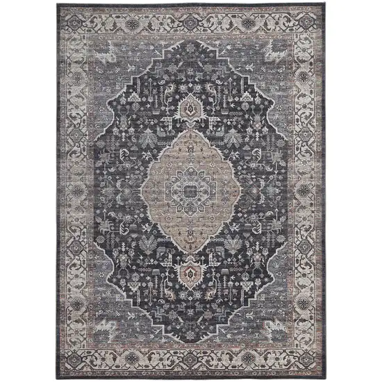 5' X 8' Black Oriental Stain Resistant Area Rug Photo 5