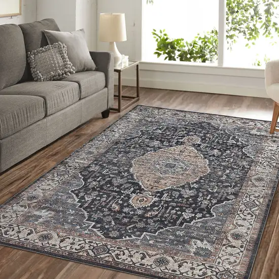 5' X 8' Black Oriental Stain Resistant Area Rug Photo 3