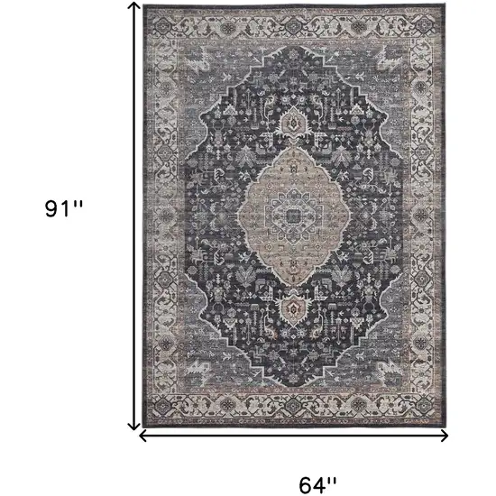 5' X 8' Black Oriental Stain Resistant Area Rug Photo 4