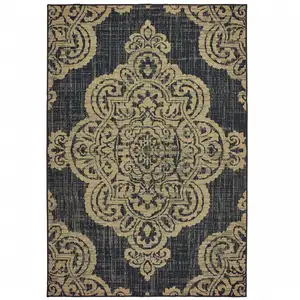 Photo of 3' X 5' Black Oriental Stain Resistant Indoor Outdoor Area Rug