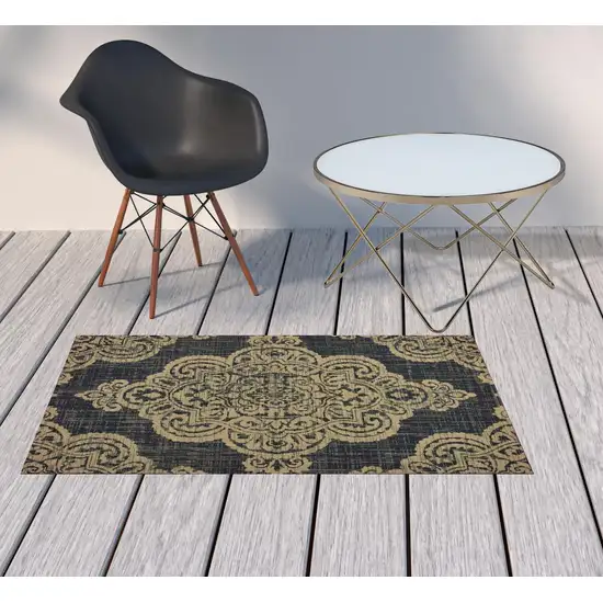 3' X 5' Black Oriental Stain Resistant Indoor Outdoor Area Rug Photo 2