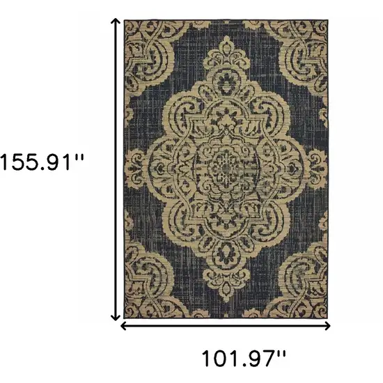 9' X 13' Black Oriental Stain Resistant Indoor Outdoor Area Rug Photo 5