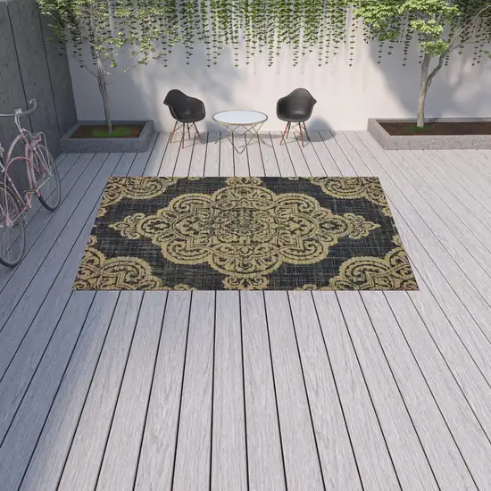 9' X 13' Black Oriental Stain Resistant Indoor Outdoor Area Rug Photo 2