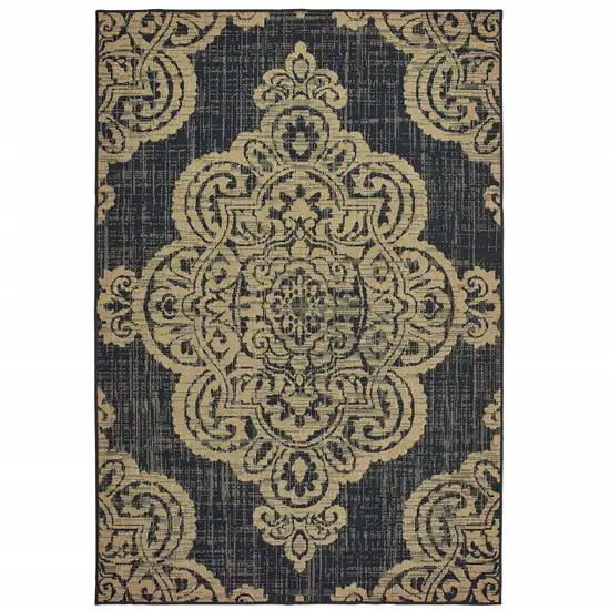 9' X 13' Black Oriental Stain Resistant Indoor Outdoor Area Rug Photo 1