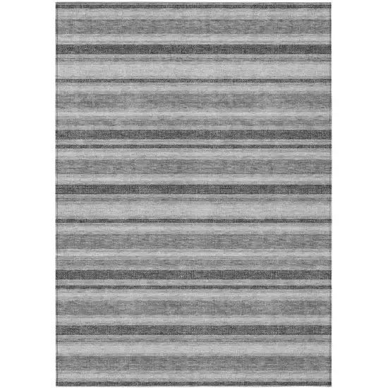 3' X 4' Black Silver and Gray Striped Washable Non Skid Indoor Outdoor Area Rug Photo 2