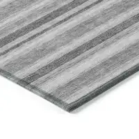 Photo of 3' X 5' Black Silver and Gray Striped Washable Non Skid Indoor Outdoor Area Rug