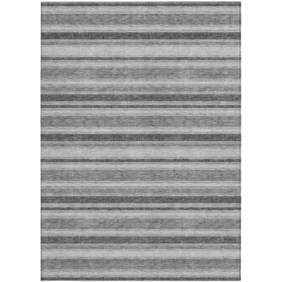 3' X 5' Black Silver and Gray Striped Washable Non Skid Indoor Outdoor Area Rug Photo 2