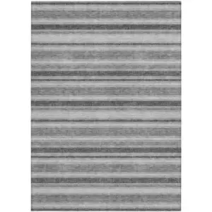 Photo of 3' X 5' Black Silver and Gray Striped Washable Non Skid Indoor Outdoor Area Rug