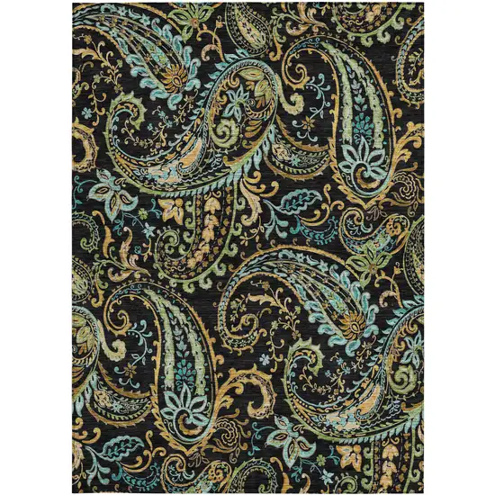 3' X 4' Black and Gold Paisley Washable Non Skid Indoor Outdoor Area Rug Photo 2