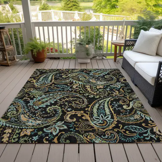 3' X 4' Black and Gold Paisley Washable Non Skid Indoor Outdoor Area Rug Photo 7