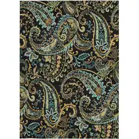 Photo of 3' X 5' Black and Gold Paisley Washable Non Skid Indoor Outdoor Area Rug