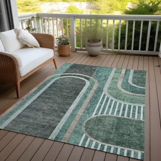 3' X 4' Black and Green Abstract Washable Non Skid Indoor Outdoor Area Rug Photo 6