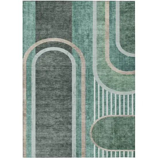 Black and Green Abstract Washable Indoor Outdoor Area Rug Photo 2