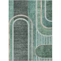 Photo of 3' X 5' Black and Green Abstract Washable Non Skid Indoor Outdoor Area Rug