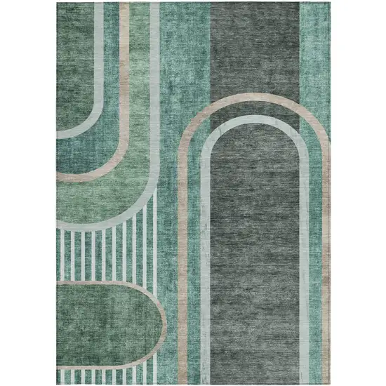 3' X 5' Black and Green Abstract Washable Non Skid Indoor Outdoor Area Rug Photo 3