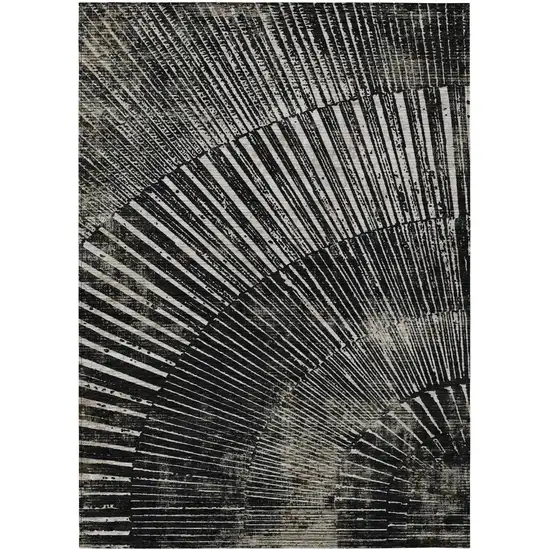 3' X 4' Black and Ivory Abstract Washable Non Skid Indoor Outdoor Area Rug Photo 2