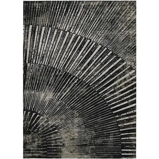 3' X 4' Black and Ivory Abstract Washable Non Skid Indoor Outdoor Area Rug Photo 4