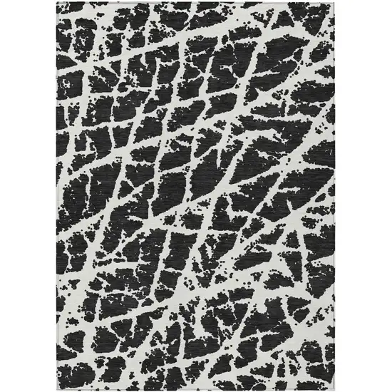 3' X 4' Black and White Abstract Washable Non Skid Indoor Outdoor Area Rug Photo 2