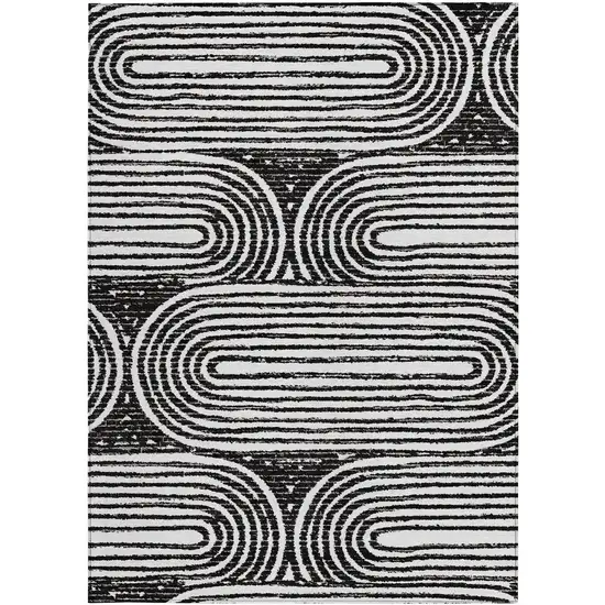 3' X 4' Black and White Abstract Washable Non Skid Indoor Outdoor Area Rug Photo 4