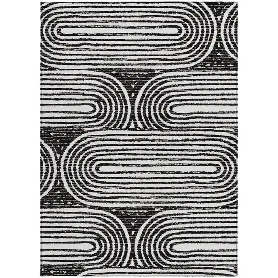 3' X 4' Black and White Abstract Washable Non Skid Indoor Outdoor Area Rug Photo 5