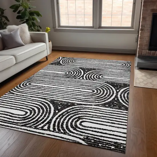 3' X 4' Black and White Abstract Washable Non Skid Indoor Outdoor Area Rug Photo 9