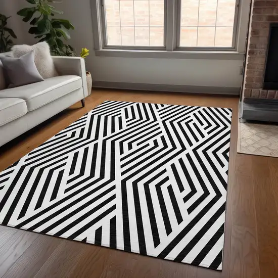 3' X 4' Black and White Geometric Washable Non Skid Indoor Outdoor Area Rug Photo 8