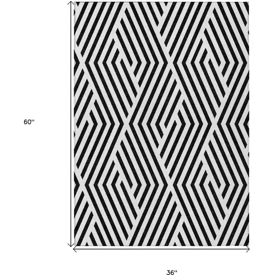 Black and White Geometric Washable Non Skid Indoor Outdoor Area Rug Photo 3