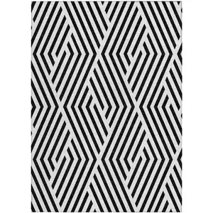 Photo of 3' X 5' Black and White Geometric Washable Non Skid Indoor Outdoor Area Rug